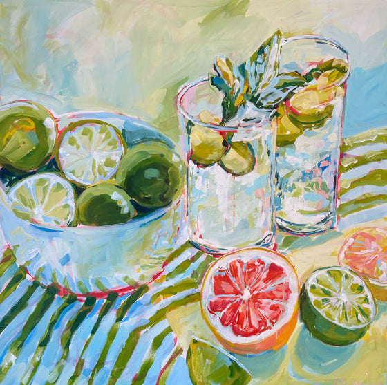 Stripes, Limes, and Grapefruit, 36x36”