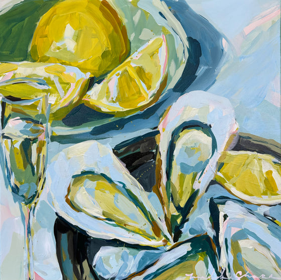 Oysters + Champagne, 16x16