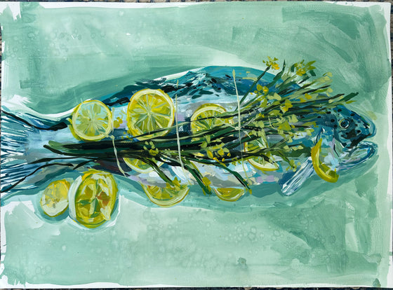 Fish and Lemons on Paper, 22x30