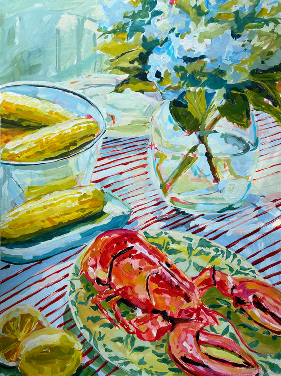 Hydrangeas, Corn, and Lobster, 48x36"
